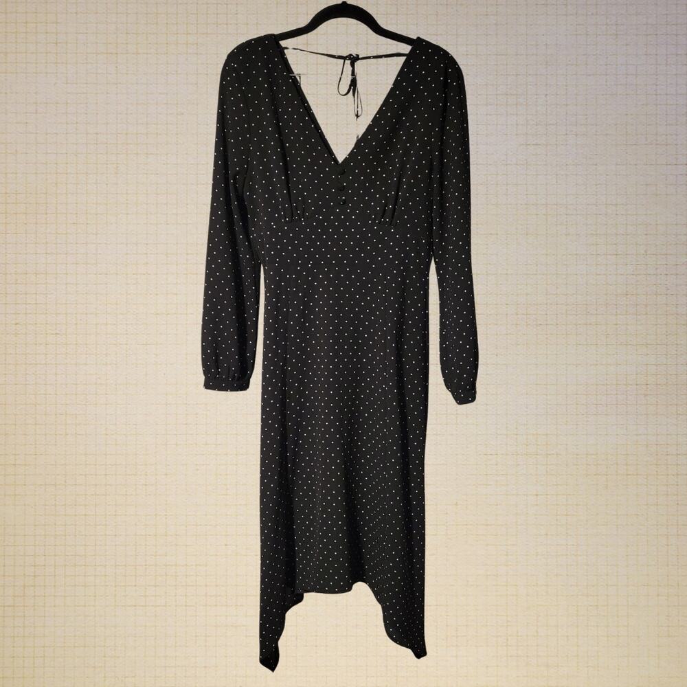 Modern Polka Dot Miss Selfridge Bow Back Dress Size 6 Deep V Neck Asymmetric Hem
